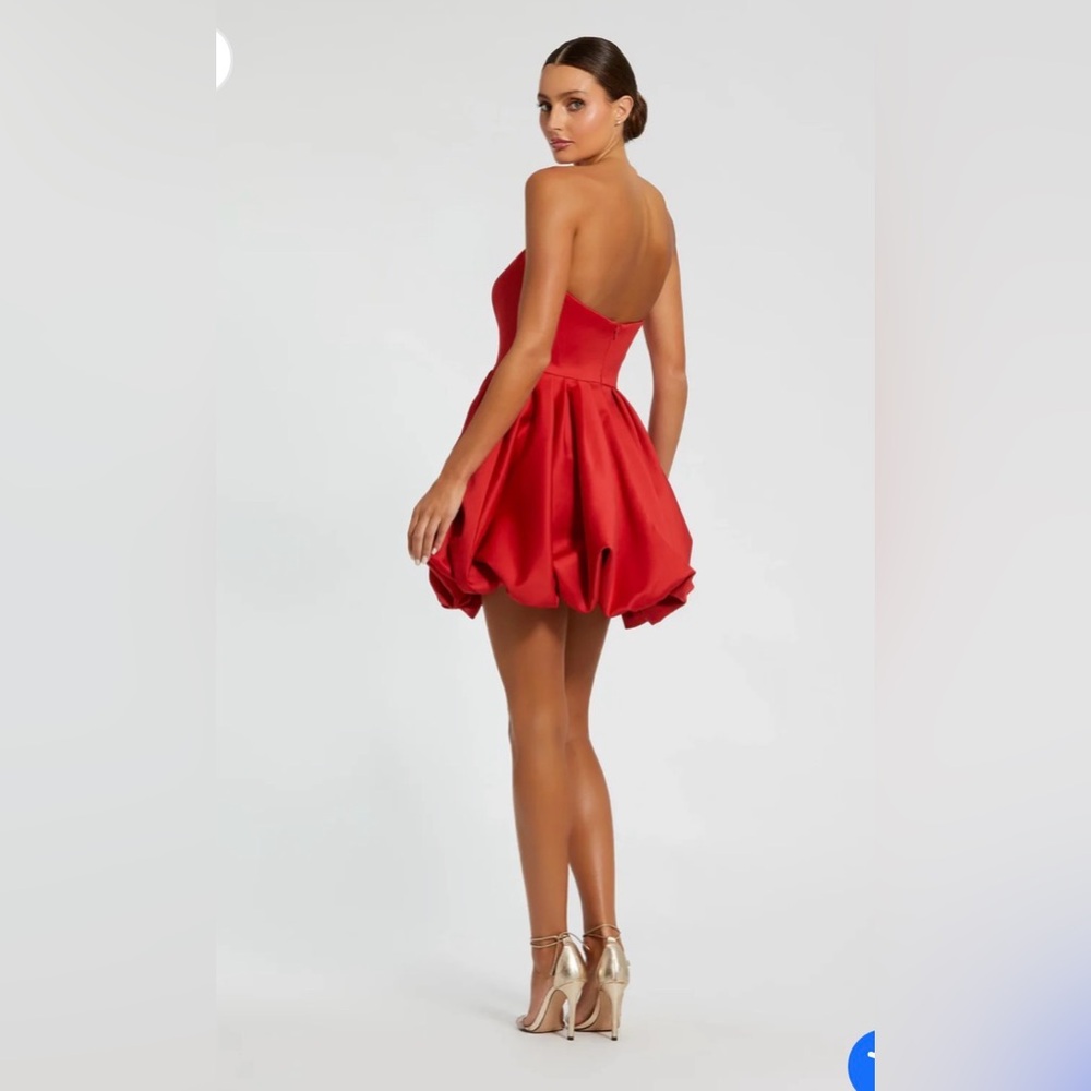 Mac Duggal Red Strapless Mini Dress With Rose Ruffle Detail NWT 20705 - Picture 3 of 16